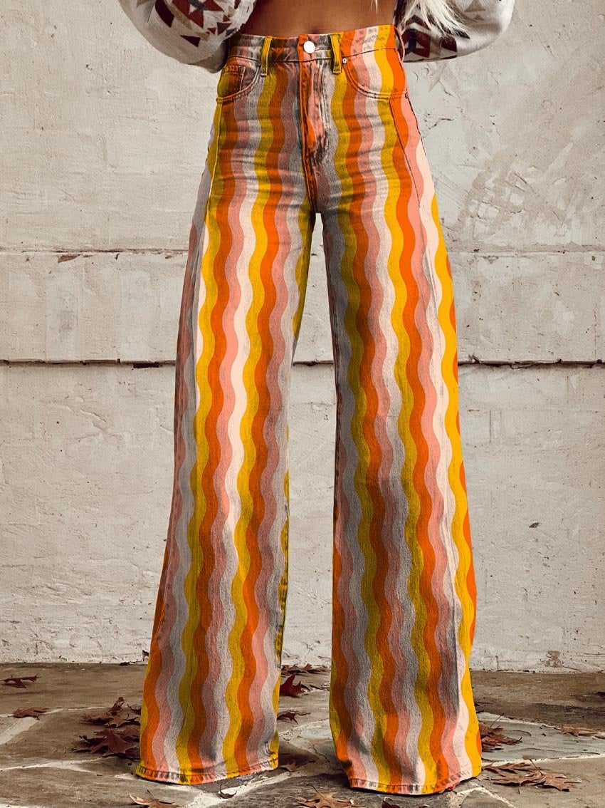 Women's Retro Pattern Print Casual Wide Leg Pants