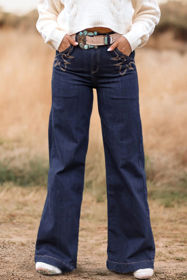 Retro Pattern Wide Leg Jeans