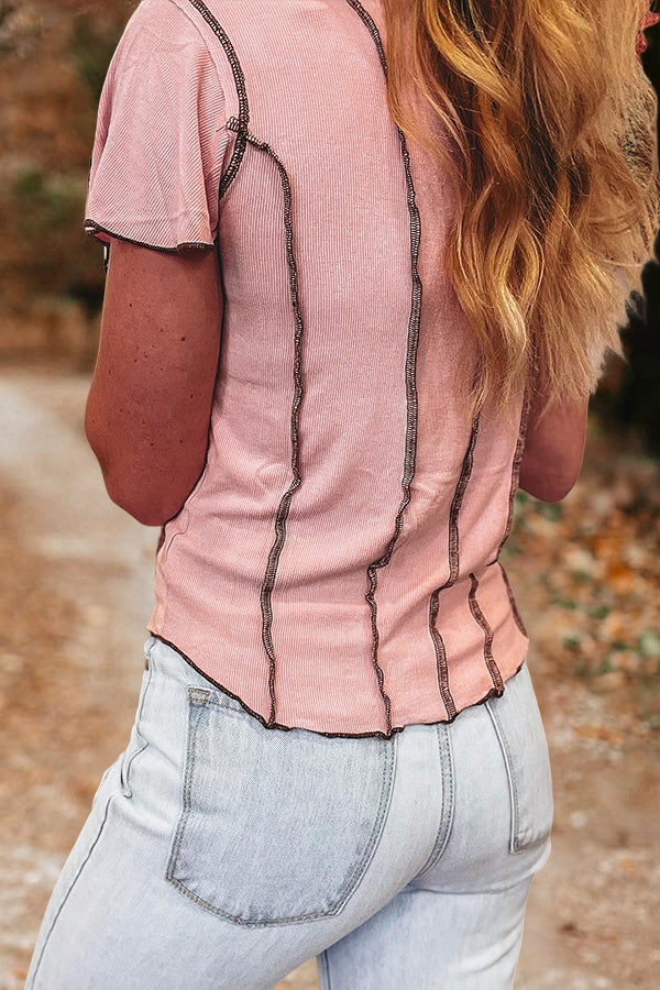 Exposed Brown Seam Detail Top