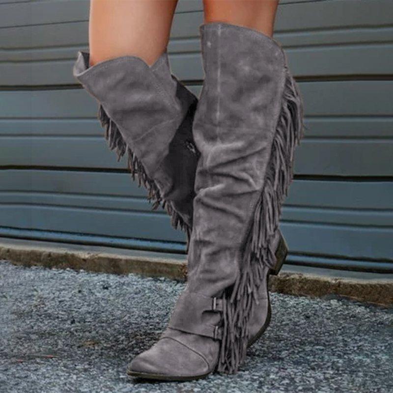 Low Heel Suede Winter Tassel Boots