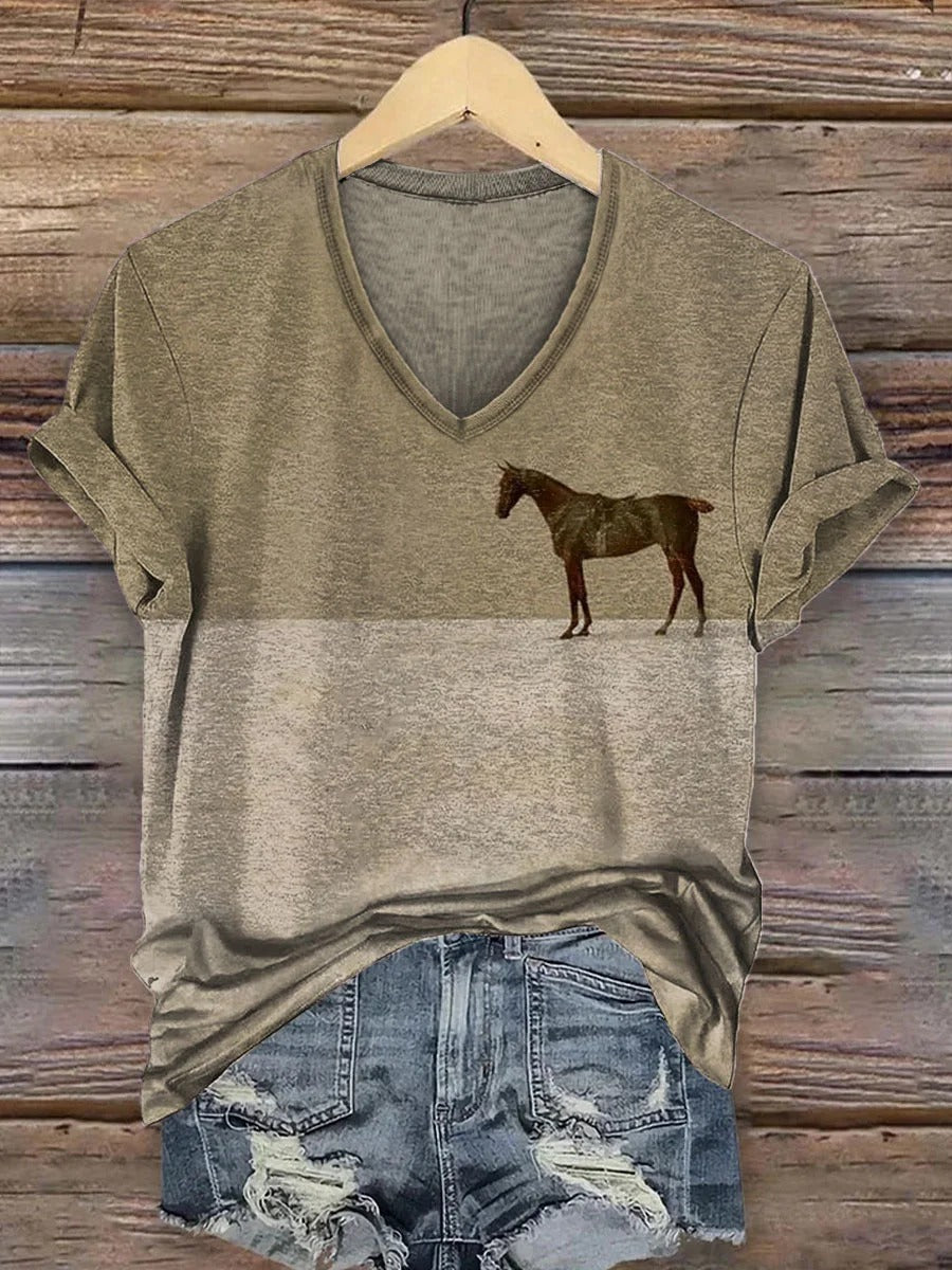 Vintage Horse Art Print Casual Cotton Sweatshirt