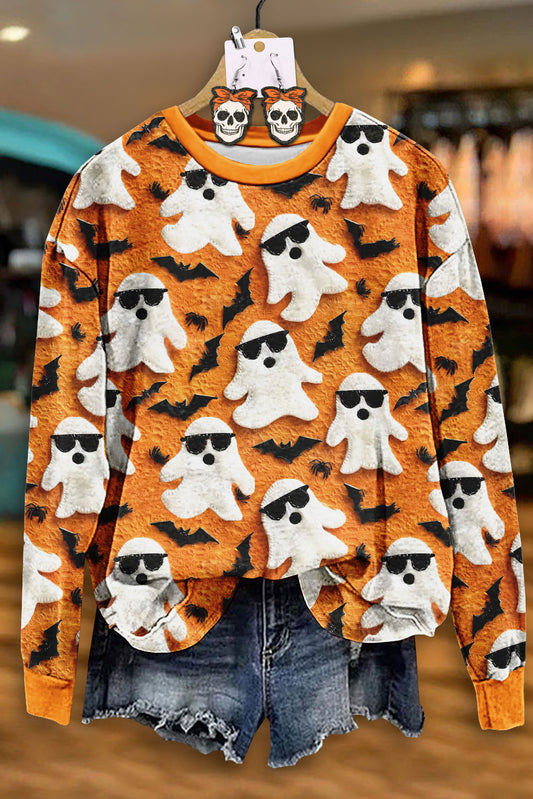 Elegant Halloween Ghosts Print Sweatshirt