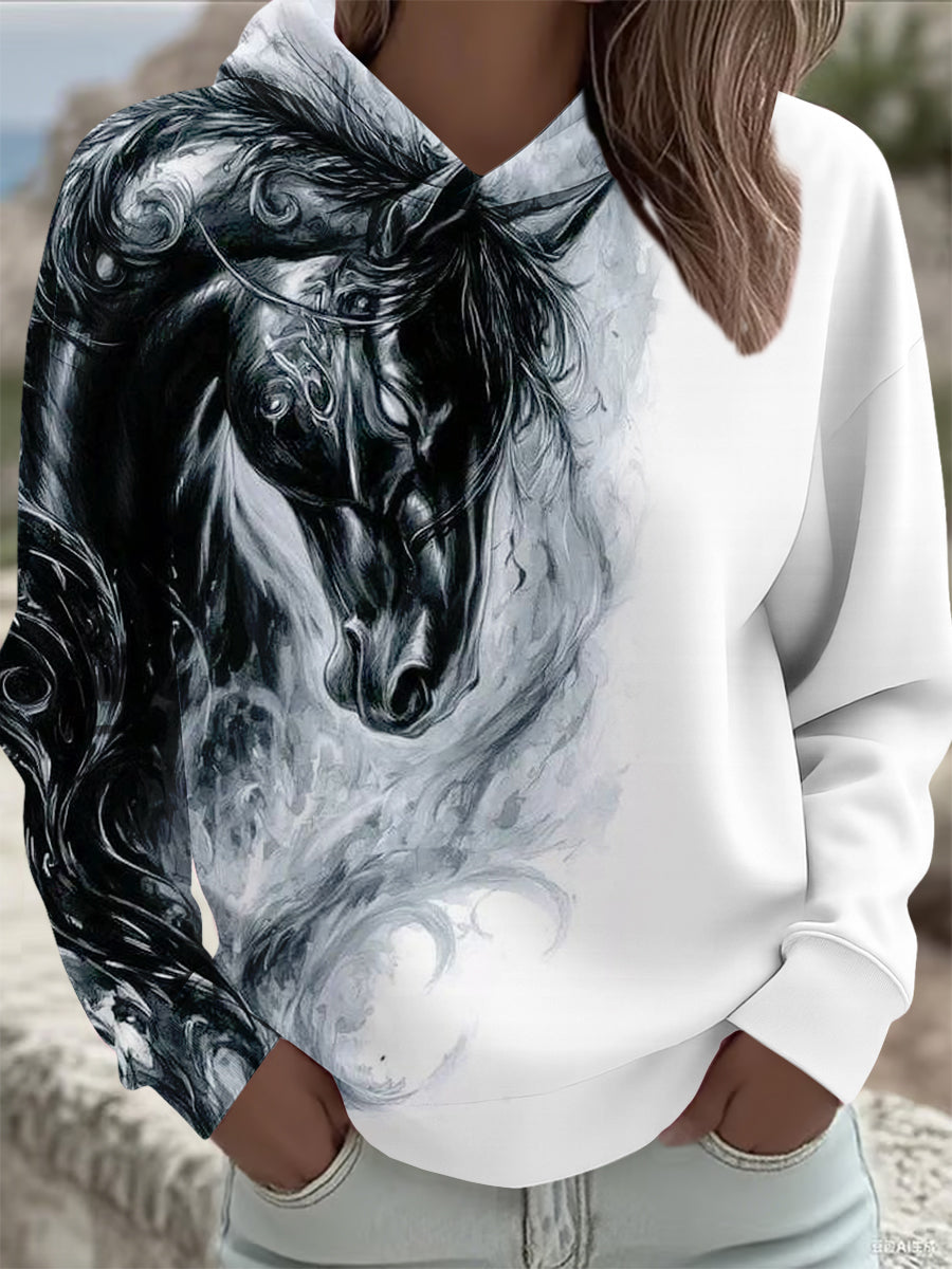 Horse Art Print Casual Hoodie