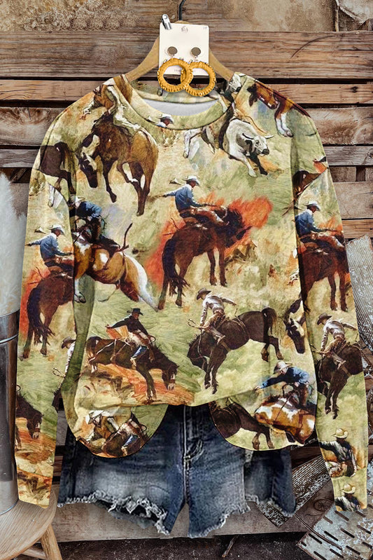 Vintage Western Print Long Sleeve Top