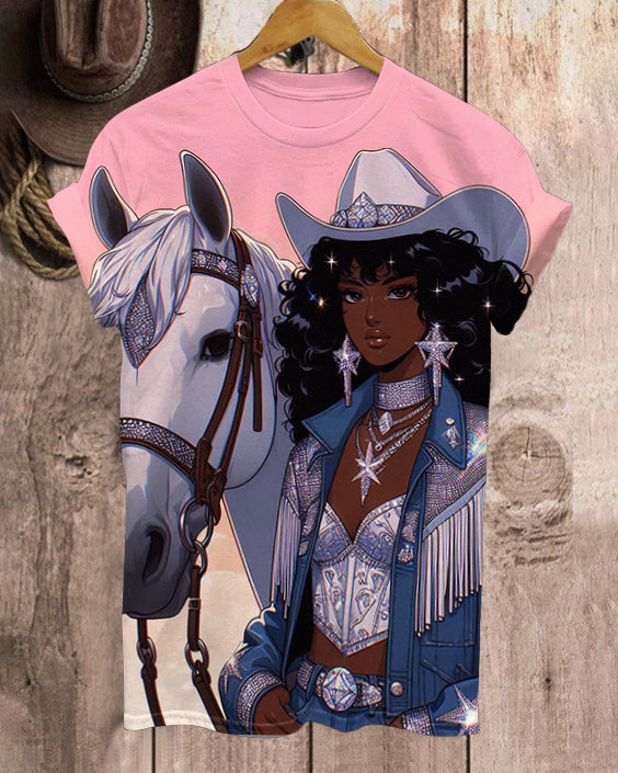 Brown Cowgirl Music Festival Crew Neck Short Sleeve Tshirt