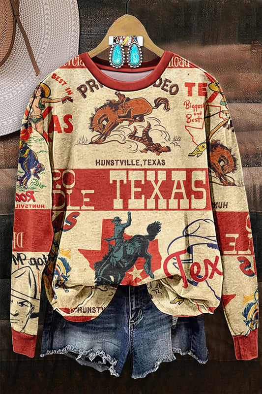 Retro Texas Midcentury Cowboy Print Sweatshirt