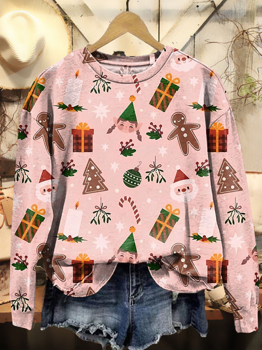 Christmas Santa Claus Gingerbread Pink Art Print Casaul Long Sleeve Sweashirt