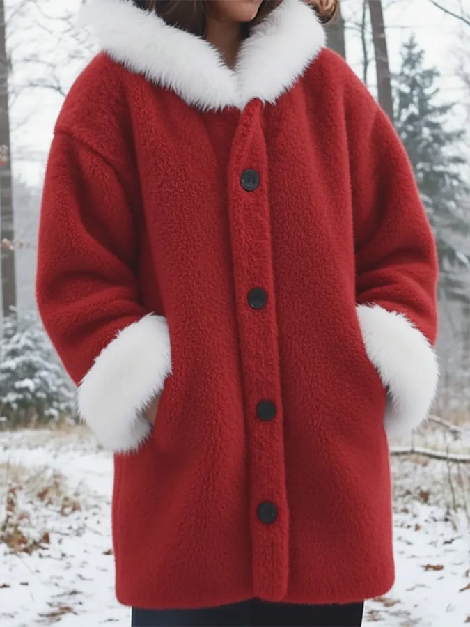 Women's Autumn/Winter Fur Collar Patchwork Coat