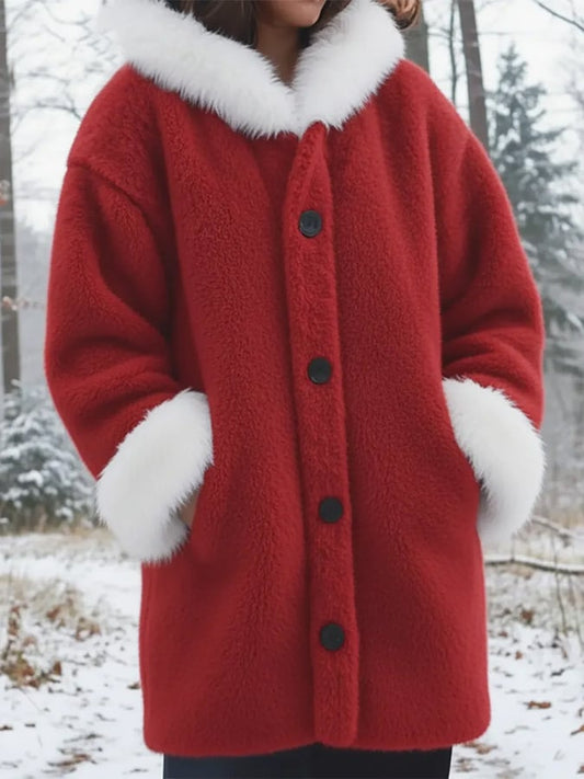 Women's Autumn/Winter Fur Collar Patchwork Coat