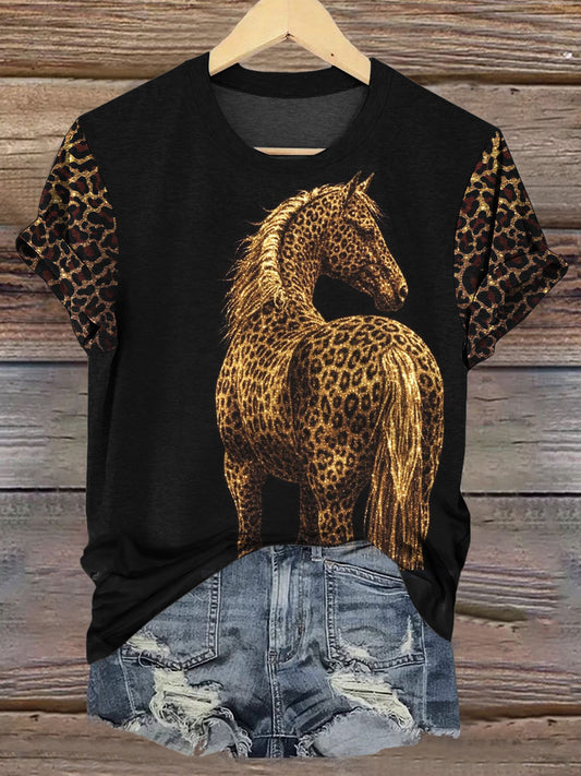 Leopard Horse Art Print Casual Short Sleeve T-shirt