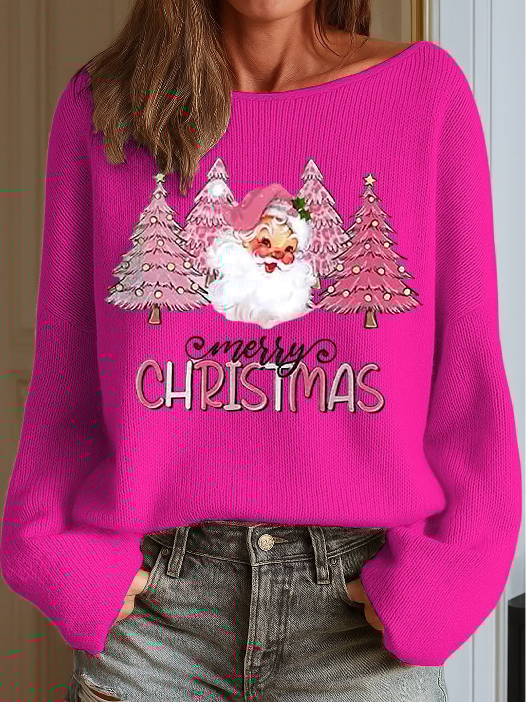 Women's Merry Christmas Print Knit Top