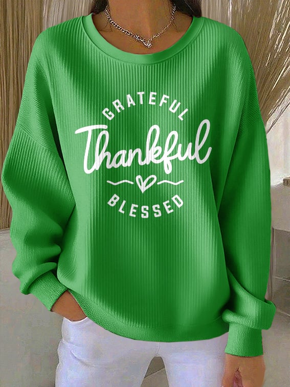 Women's Casual Vintage Grateful Thankful Blessed Textured Sweatshirt