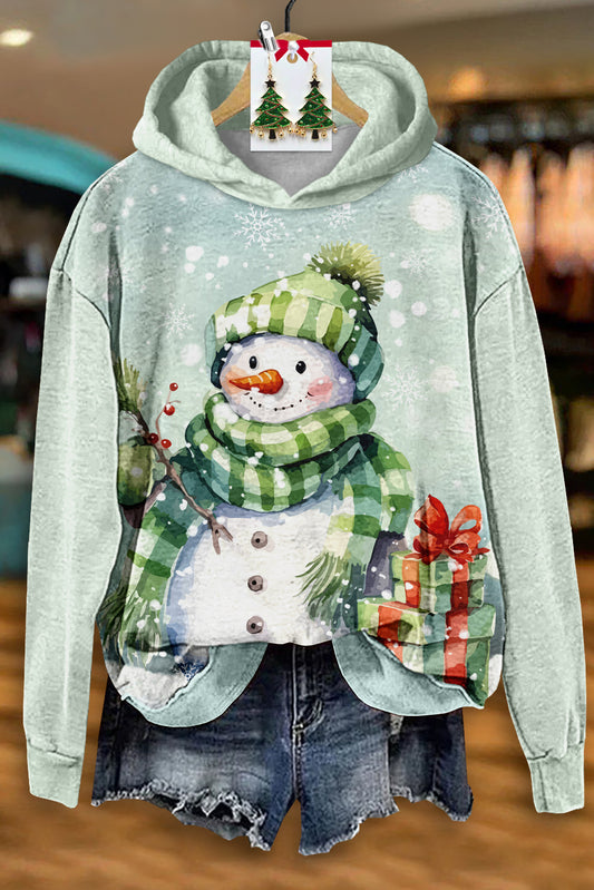 Casual Christmas Snowman Print Hoodie