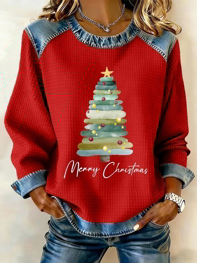 Women's Retro Christmas Tree Print Sweatshirt