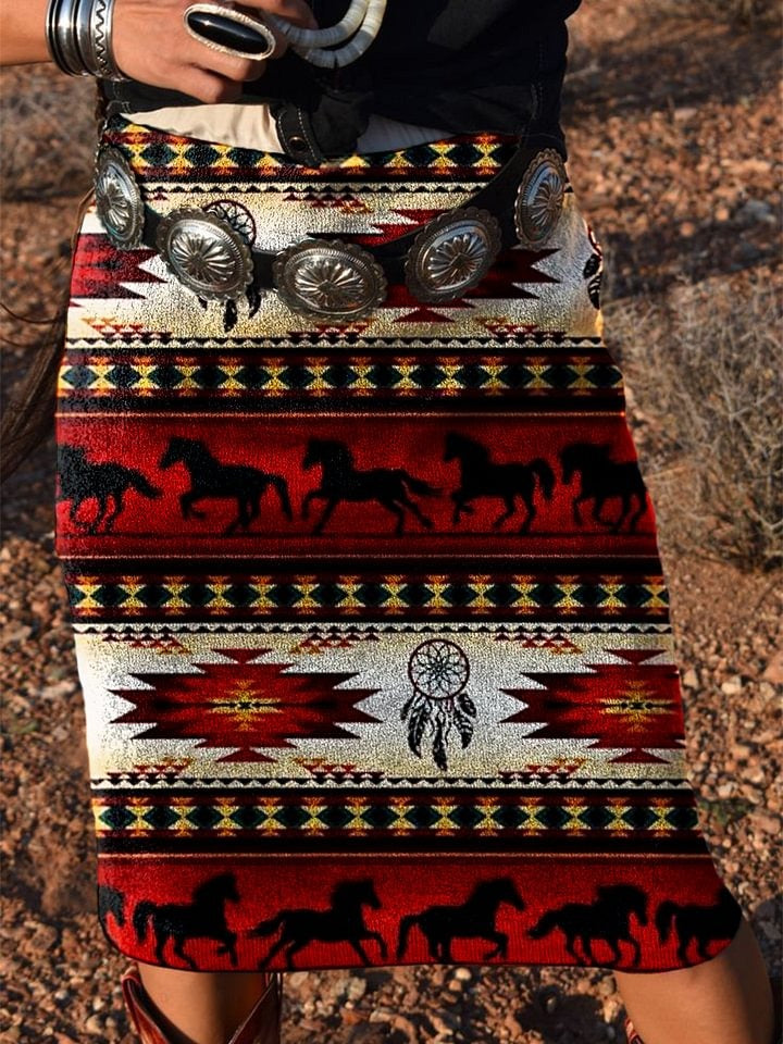 Women's Vintage Ethnic Aztec Print Knitted Skirt