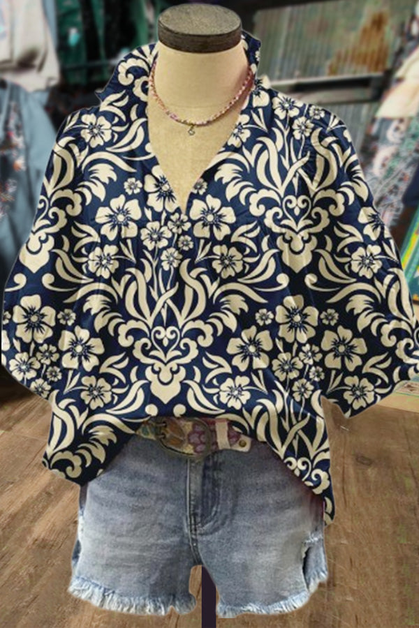 Vintage Floral Print Puff Sleeve Top