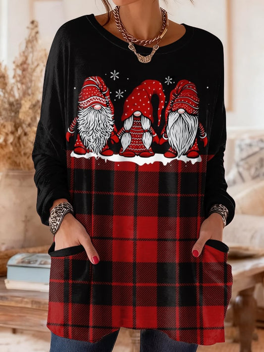 Women's Casual Christmas Long-Sleeved Pocket T-Shirt