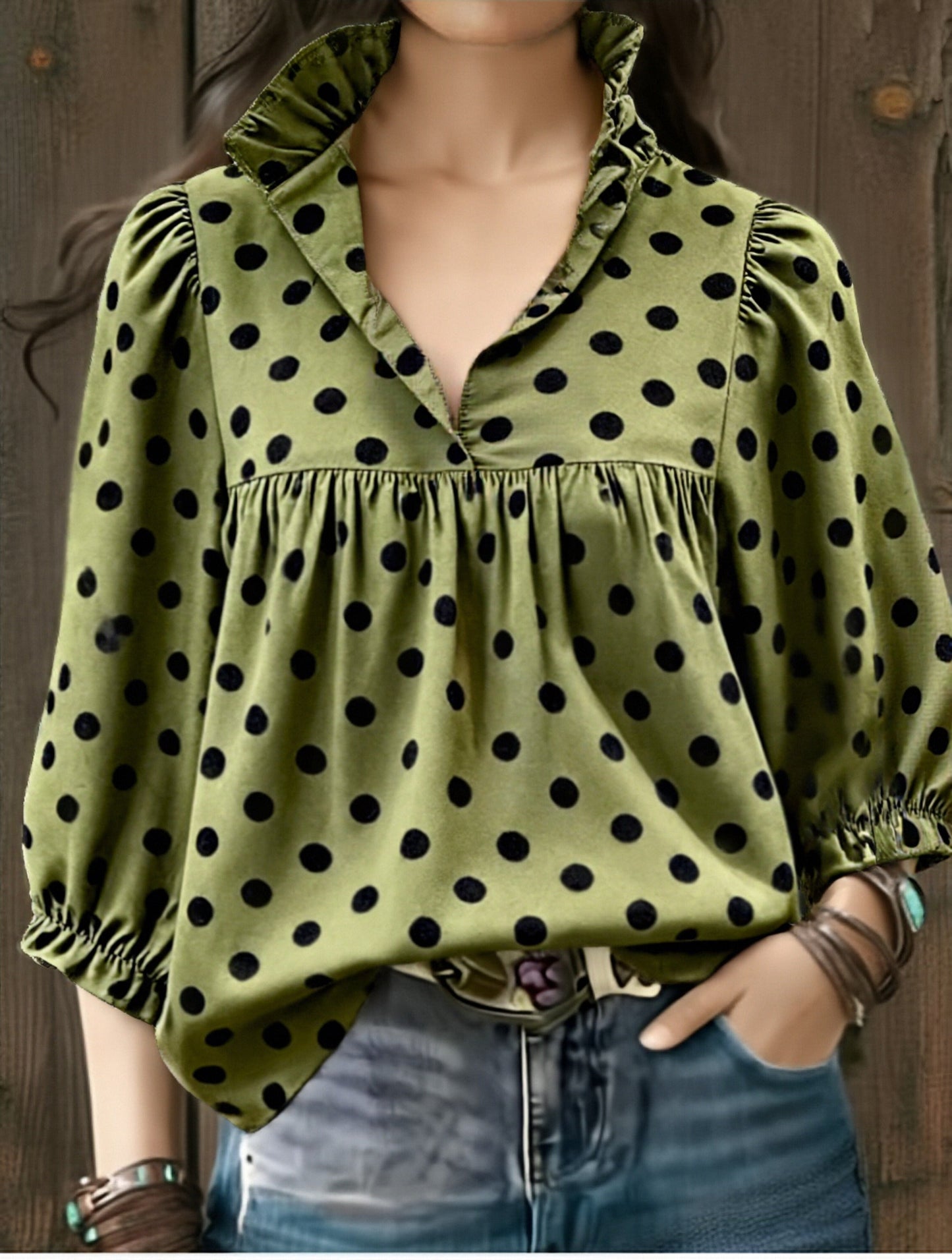 Polka Dot Print Long Sleeve Top