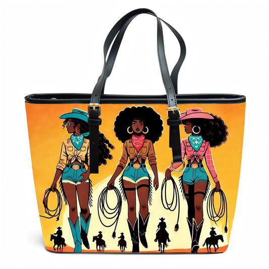 Black Cowgirls Personalized Leather Totebag