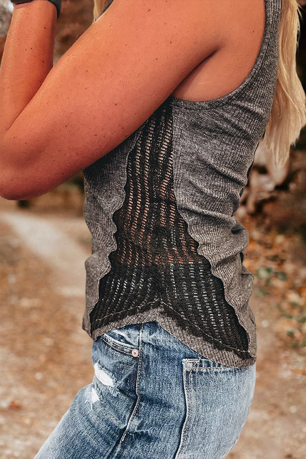 Lace Patchwork Studded Tank