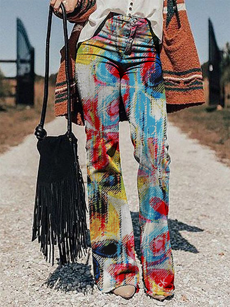 Casual Vintage Print Trousers