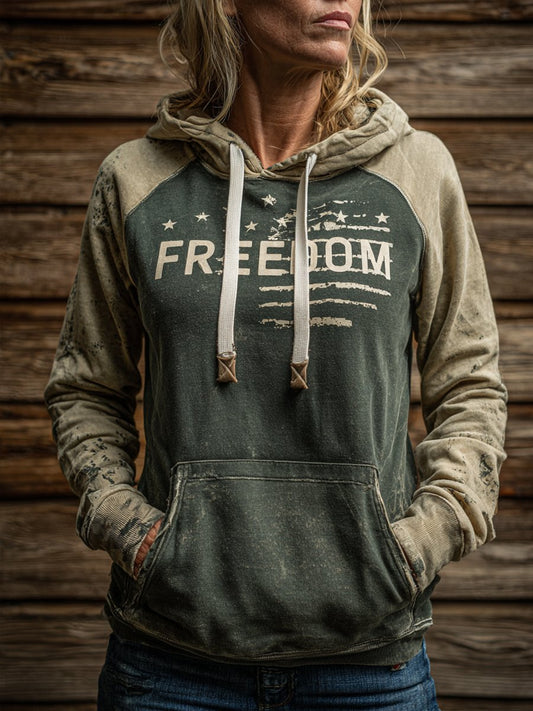 Women's Vintage FREEDOM Print Western Hoodie