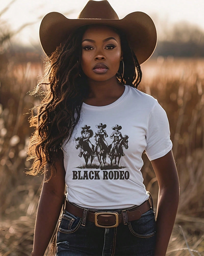 Black Rodeo Crew Neck Short Sleeve Cotton T-shirt