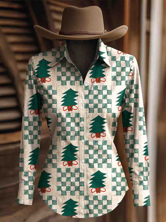 Women&#39;s Vintage Christmas Print Western Long Sleeve Shirt