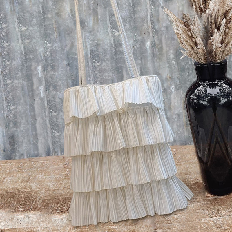 Solid Color Tassel Pleated Bag