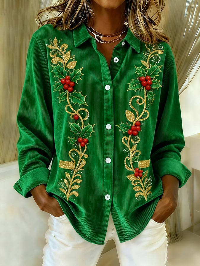 Women's casual Christmas corduroy shirt