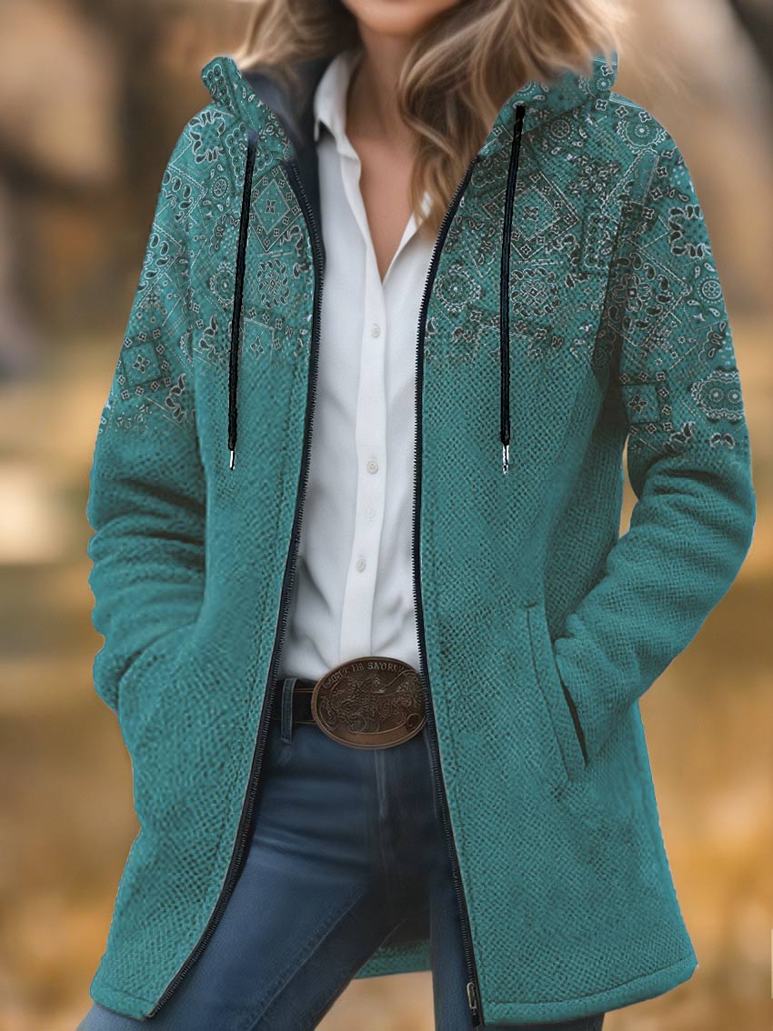 Paisley Print Unisex Plush Thick Long-Sleeved Sweater Cardigan Coat