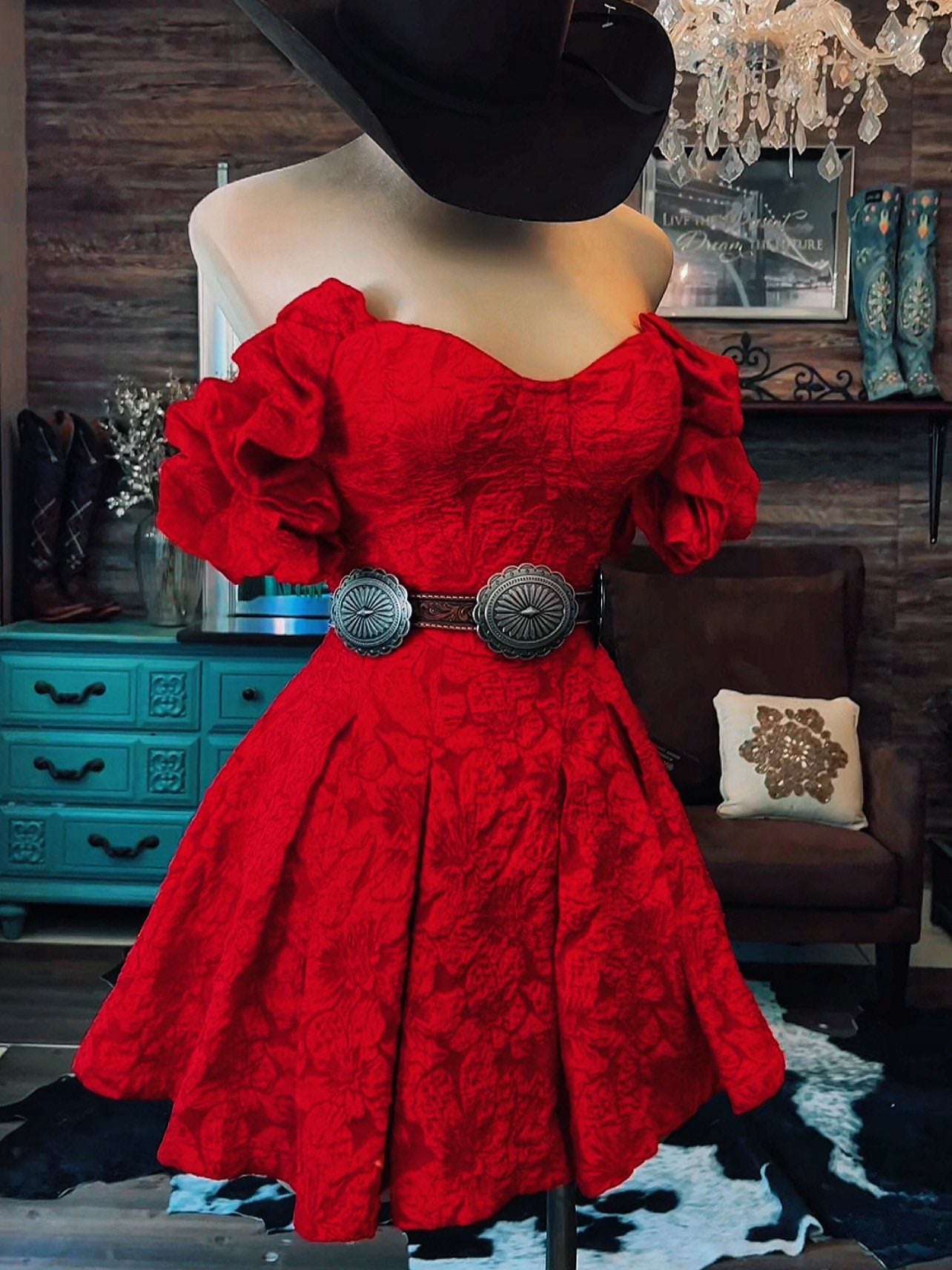 Western Off-Shoulder Mini Ruffle Dress