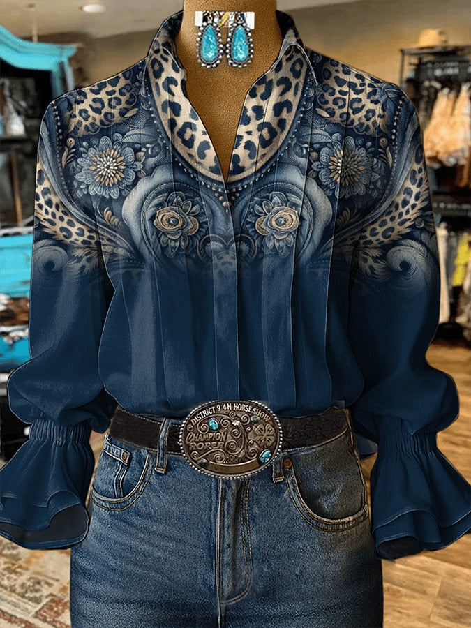 Vintage Paisley Print Casual  Cotton And Linen Shirt