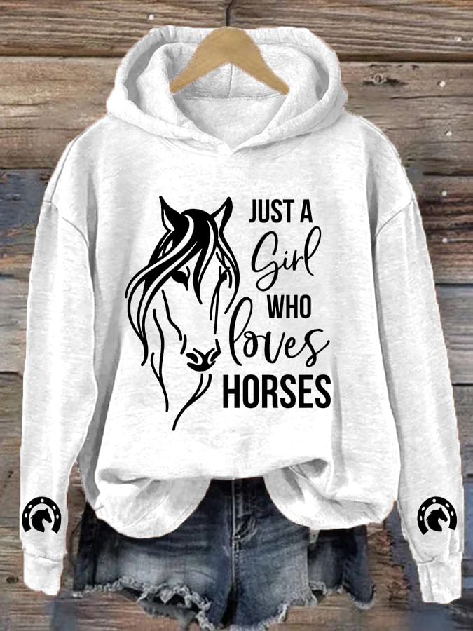 🐴Women's Just A Girl Who Loves Horses Print Hooded Sweatshirt