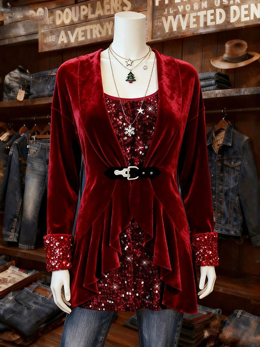 Women's Casual Christmas Splicing Contrast Color Two-Piece Top