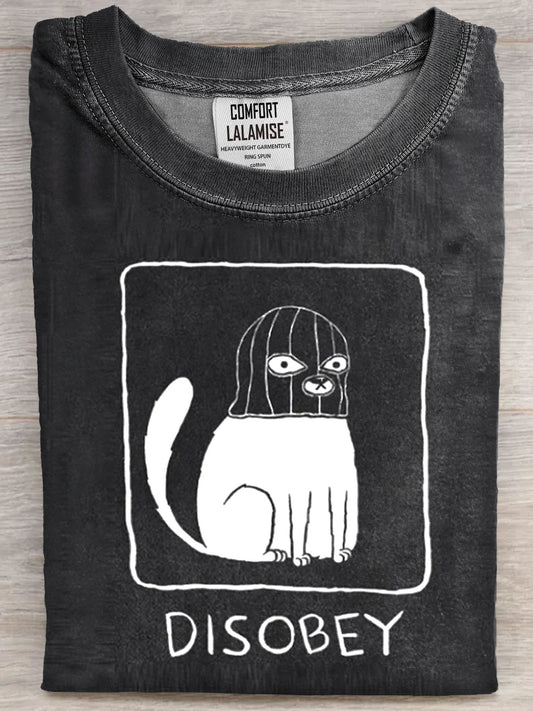 Disobey Funny Cat Quote Art Print Casual Cotton Short Sleeve T-shirt
