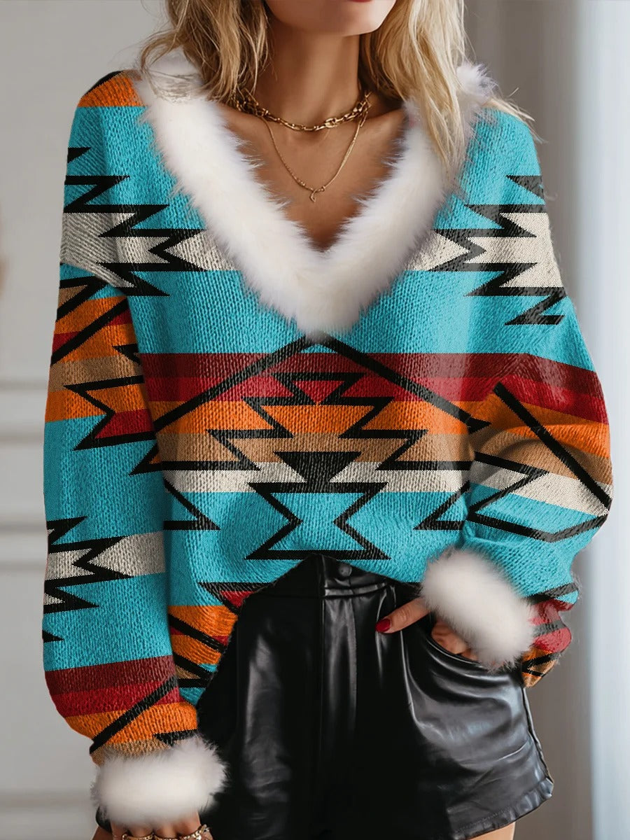 Women's Vintage Ethnic Aztec Print Knitted Skirt