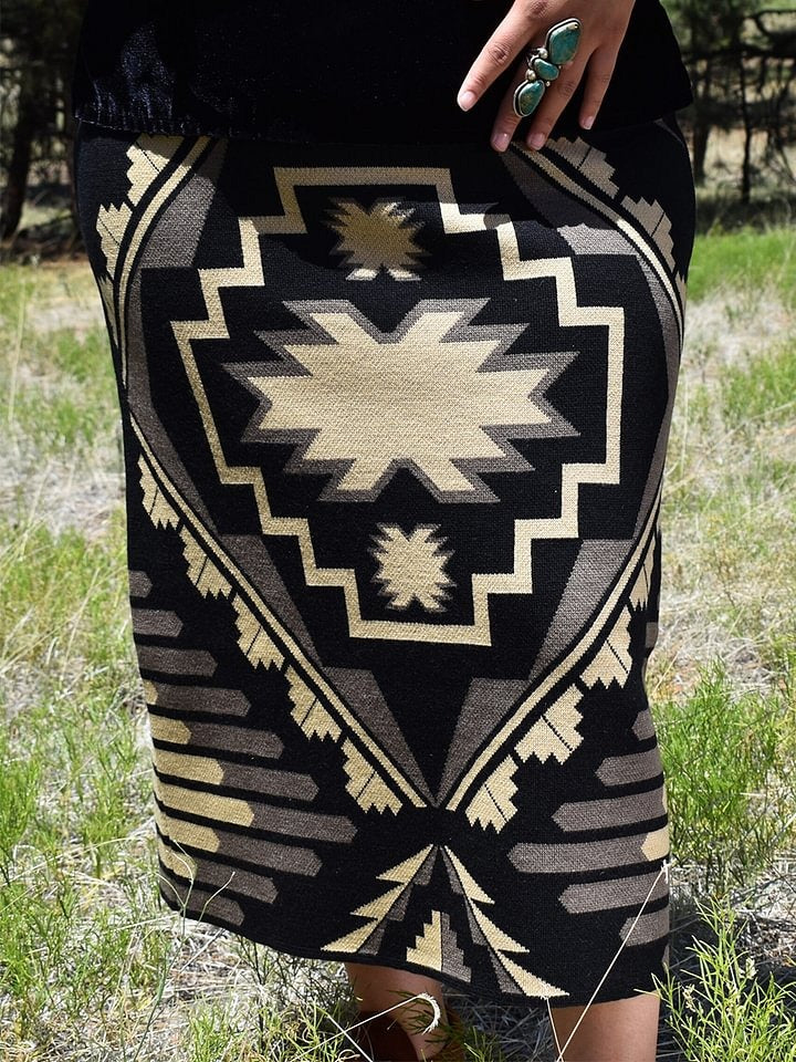 Women's Vintage Ethnic Aztec Print Knitted Skirt