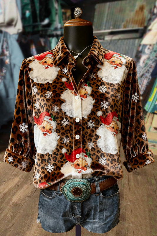 Leopard Santa Print Velvet Top