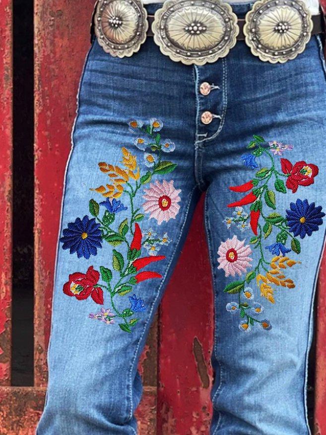 Casual Floral DenimPants