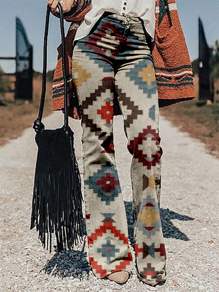 Casual Vintage Print Trousers