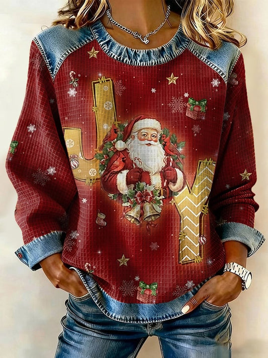 Retro Christmas Santa Claus Joy To The World Print Sweatshirt