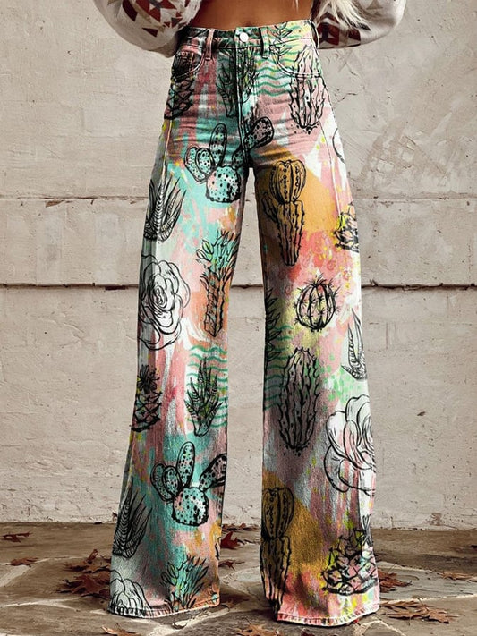 Women's Vintage Stars Print Casual Wide Leg Pants