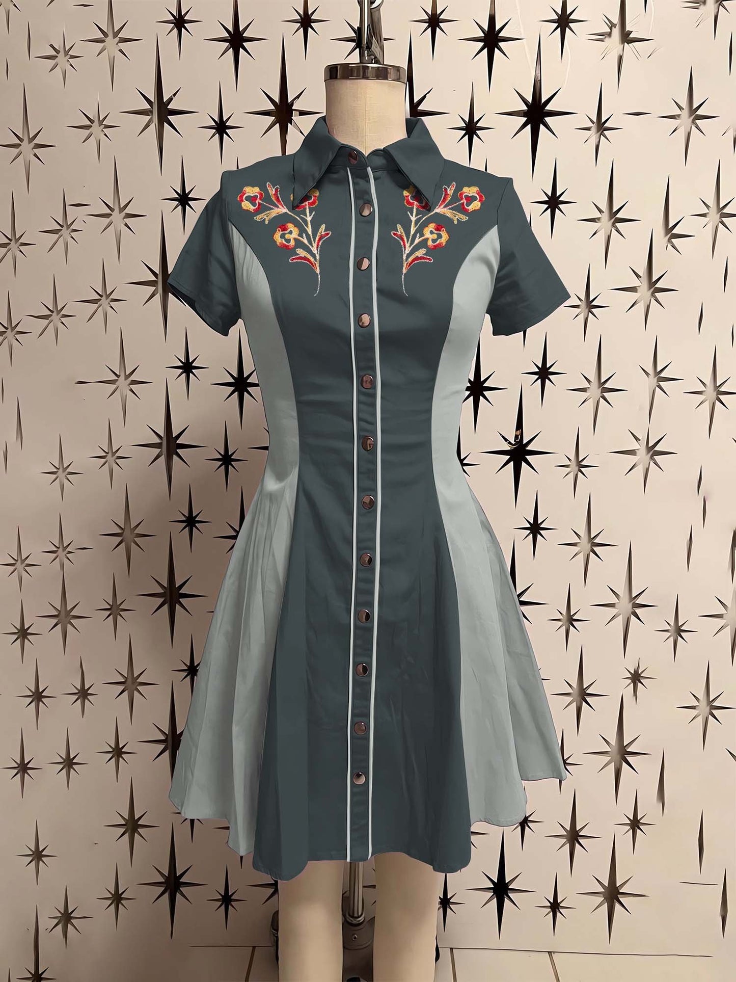 Vintage Flower Printed Shirt Dress