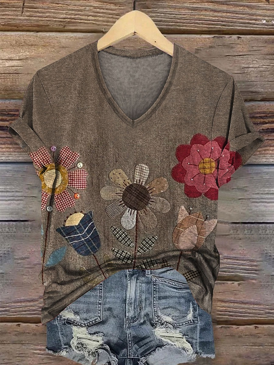 Vintage Floral Print Casual Cotton Sweatshirt