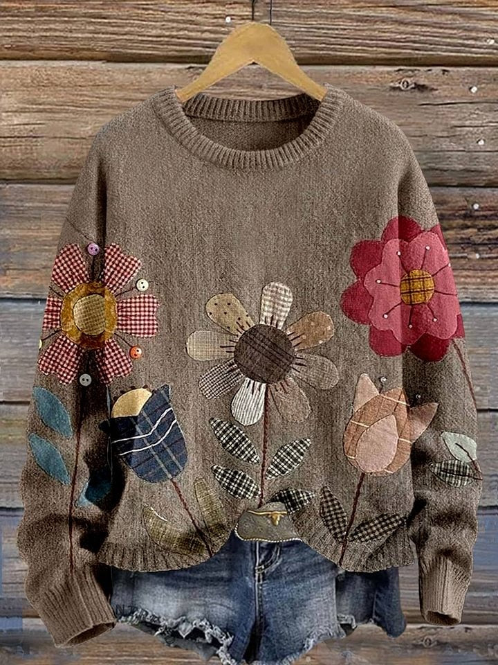 Vintage Floral Print Casual Cotton Sweatshirt