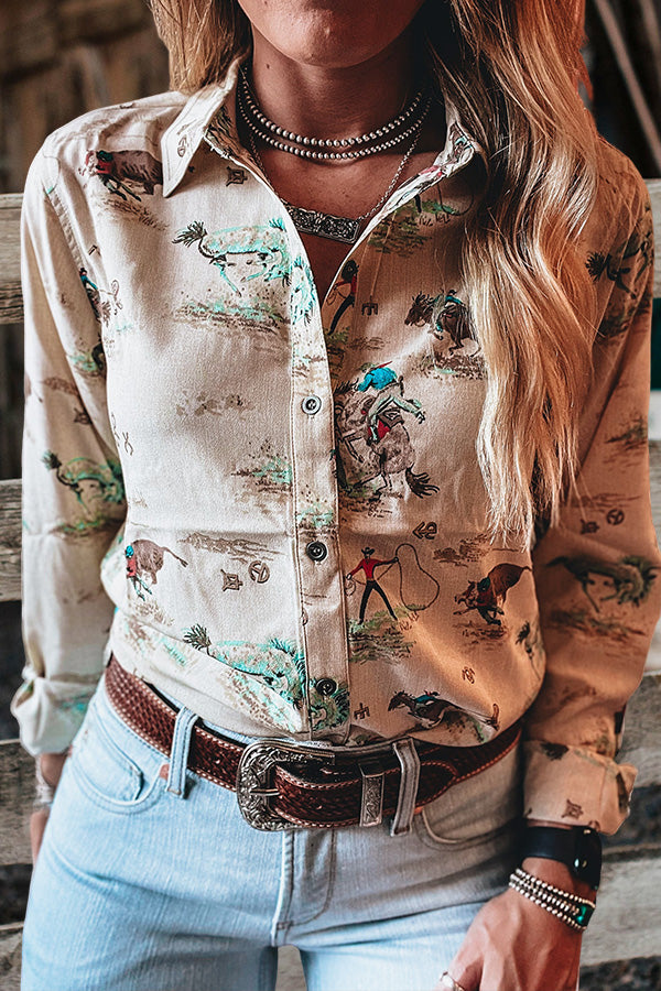 Vintage Western Cowboy Print Shirt