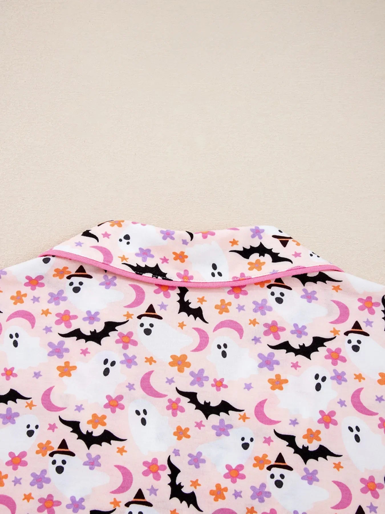 Halloween Ghost Print Button Up Top and Pants Lounge Set