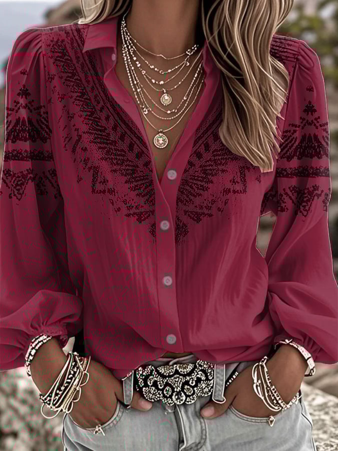 Women's Vintage Floral Art Print Shirt