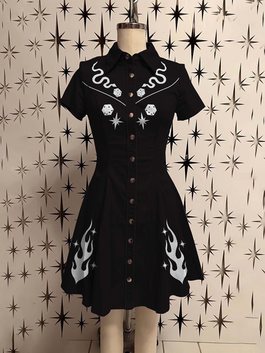 Snake And Fire Printed Shirt Dress